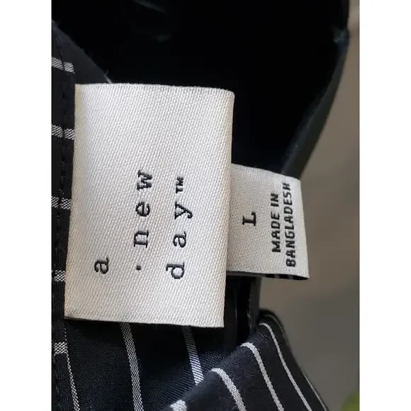 A New Day Dress Women L Black White Striped Shirt Long Sleeve Cotton Midi - Picture 11 of 15